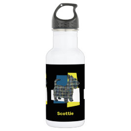 Scottish Terrier Scottie Dog Silhouette Y&B Grid Edelstahlflasche