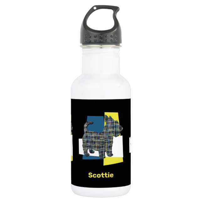 Scottish Terrier Scottie Dog Silhouette Y&B Grid Edelstahlflasche (Vorderseite)