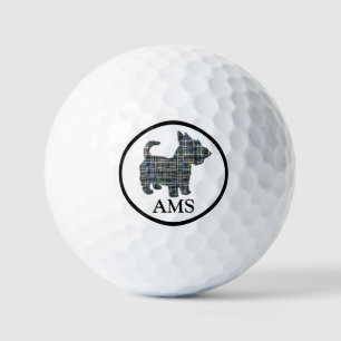 Scottish Terrier Scottie Dog Silhouette Y&B Grid Golfball