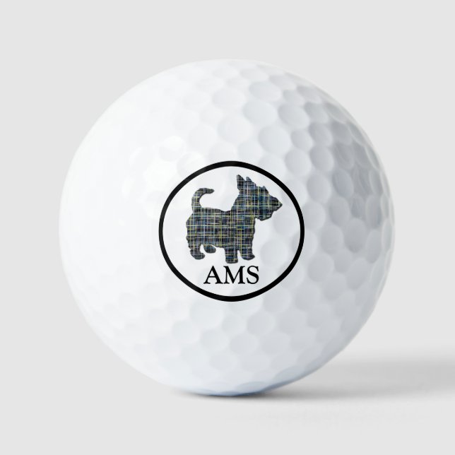 Scottish Terrier Scottie Dog Silhouette Y&B Grid Golfball (Vorderseite)
