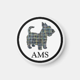 Scottish Terrier Scottie Dog Silhouette Y&B Grid Magnet