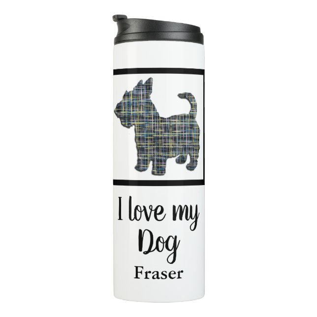 Scottish Terrier / Scottie Dog Y&B Grid Silhouette Thermosbecher (Nach rechts gedreht)