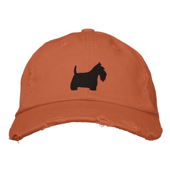Scottish Terrier Silhouette mit Text Bestickte Baseballkappe (Vorderseite)