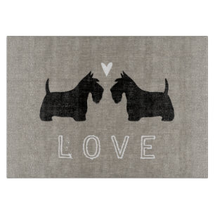 Scottish Terrier Silhouetten mit Herz und Liebe Schneidebrett