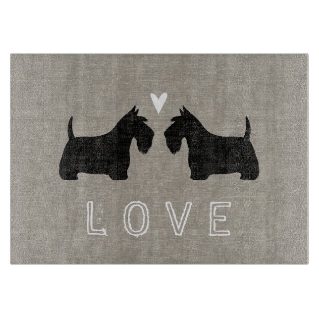 Scottish Terrier Silhouetten mit Herz und Liebe Schneidebrett (Vorderseite)