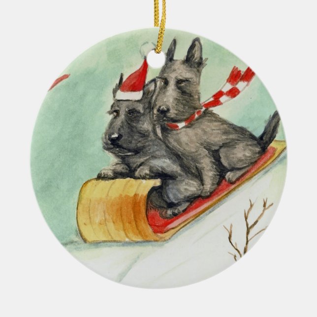 Scottish Terrier Sleigh Ride Art Ornament (Vorne)