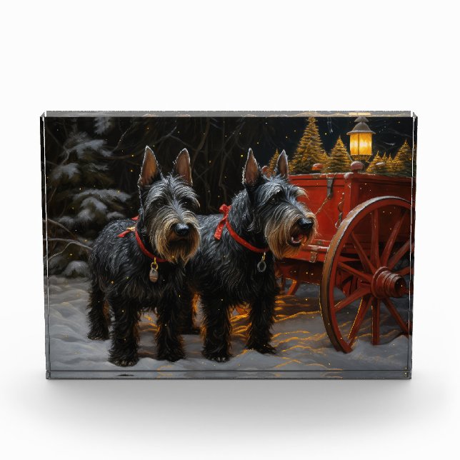 Scottish Terrier Snowy Sleigh Weihnachtsdekor Fotoblock (Vorderseite)