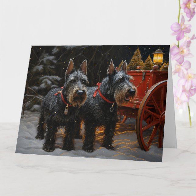 Scottish Terrier Snowy Sleigh Weihnachtsdekor Karte (Orchidee)