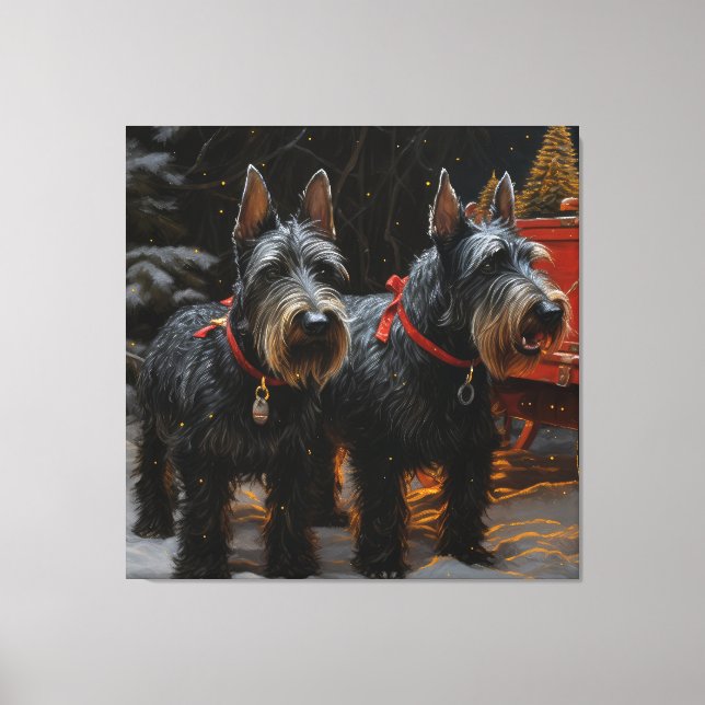 Scottish Terrier Snowy Sleigh Weihnachtsdekor Leinwanddruck (Vorderseite)