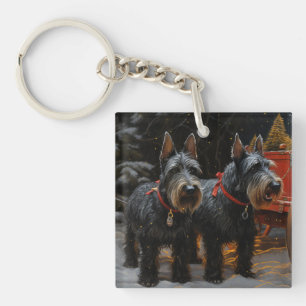 Scottish Terrier Snowy Sleigh Weihnachtsdekor Schlüsselanhänger