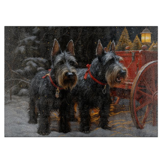 Scottish Terrier Snowy Sleigh Weihnachtsdekor Schneidebrett (Vorderseite)