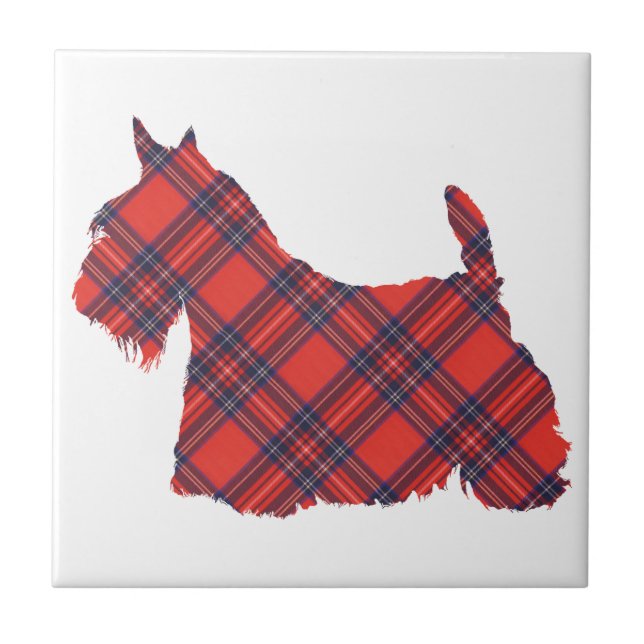 Scottish Terrier Tartan Silhouette Fliese (Vorderseite)