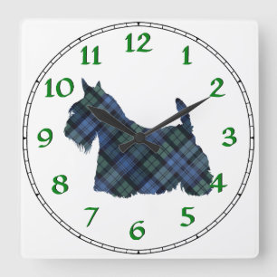 Scottish Terrier Tartan Silhouette Quadratische Wanduhr