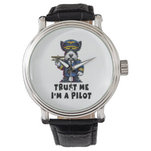 Scottish Terrier Trust Me I Bin Pilot Armbanduhr