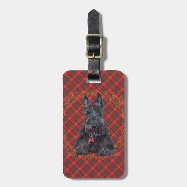 Scottish Terrier über Tartan Gepäckanhänger (Vorderseite vertikal)