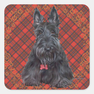 Scottish Terrier über Tartan Quadratischer Aufkleber