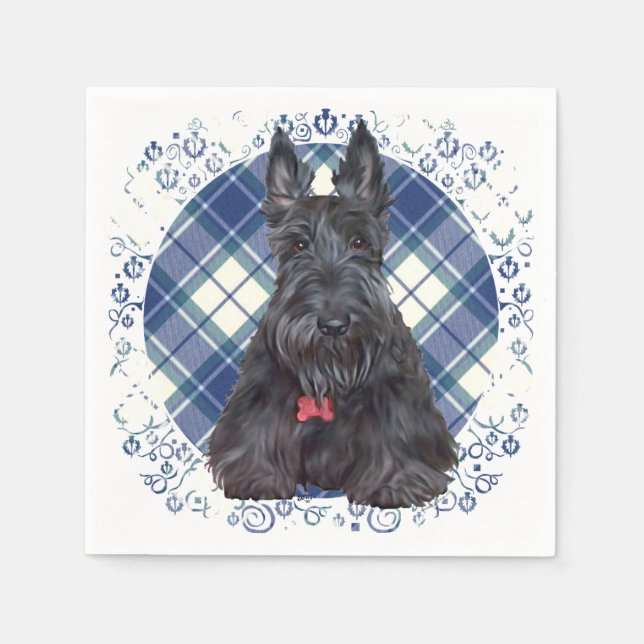Scottish Terrier über Tartan Serviette (Vorderseite)