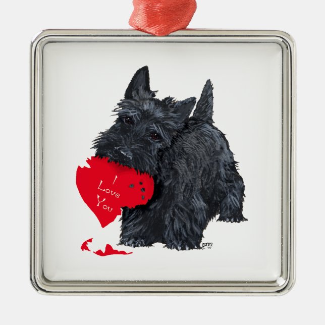 Scottish Terrier Valentine Silbernes Ornament (Vorne)