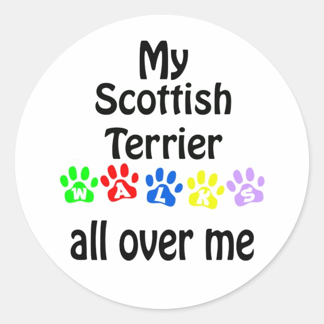 Scottish Terrier Walks Design Runder Aufkleber (Vorderseite)