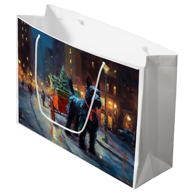 Scottish Terrier Weihnachtsfeiersaison Große Geschenktüte (Vorderseite Schrägansicht)