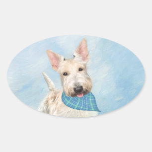 Scottish Terrier Wheaten Dog Malerei Original Art Ovaler Aufkleber