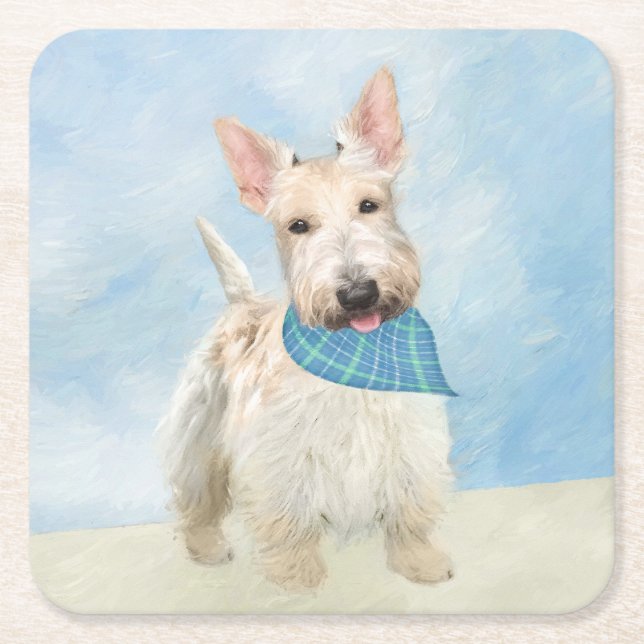 Scottish Terrier Wheaten Dog Malerei Original Art Rechteckiger Pappuntersetzer (Vorderseite)