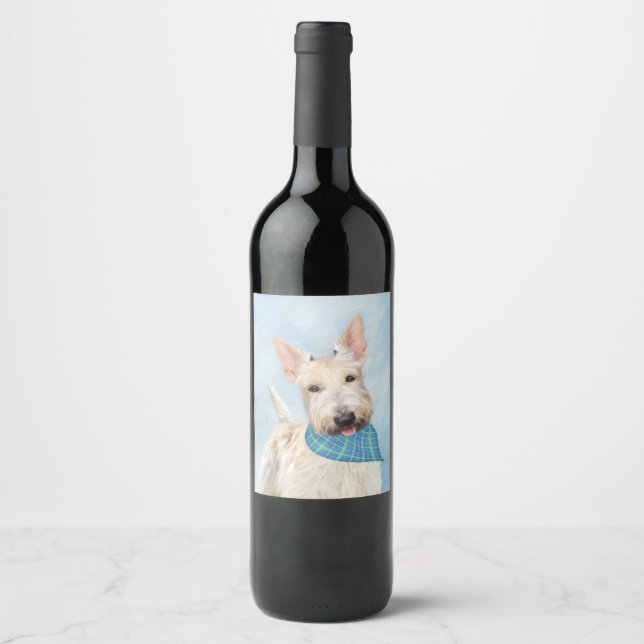 Scottish Terrier Wheaten Dog Malerei Original Art Weinetikett (Vorderseite)