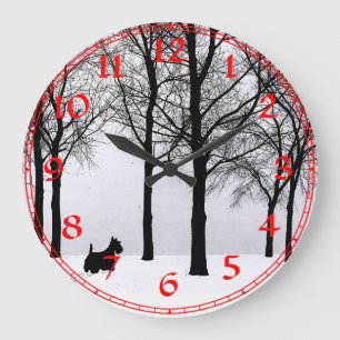 Scottish Terrier Winter Clock Große Wanduhr