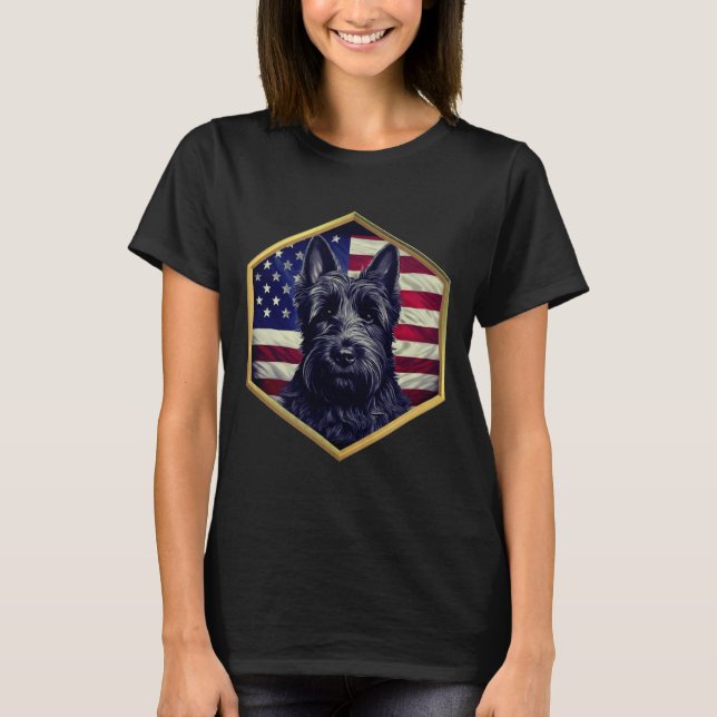 Scottish Terrier With American Flag Gold Frame T-Shirt (Vorderseite)