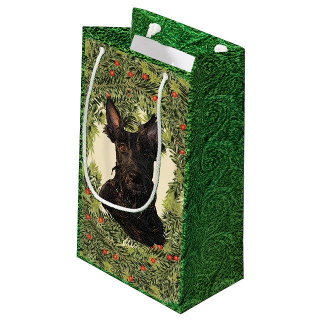 Scottish Terrier Wreath Kleine Geschenktüte (Rückseite Schrägansicht)