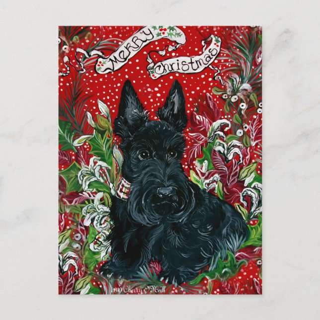 Scottish Terrier Xmas Feiertagspostkarte (Vorderseite)