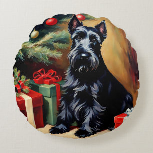 Scottish Terrier zu Weihnachten Rundes Kissen