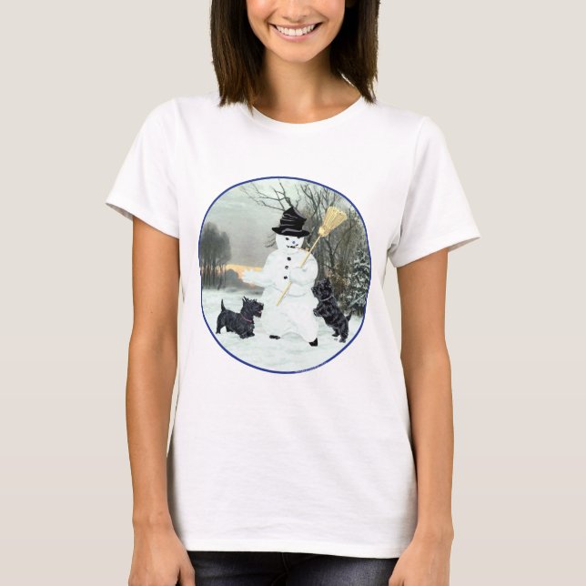 Scottish Terriers Build Snowman T-Shirt (Vorderseite)