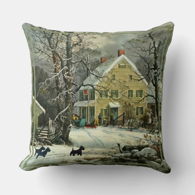 Scottish Terriers Old Fashion Winter Throw Kissen (Vorderseite)