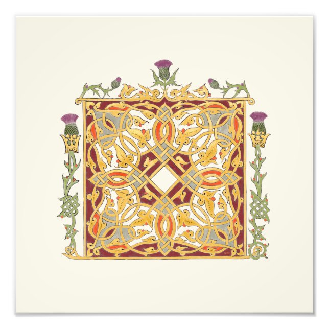 Scottish Thistle and Crown Red & Gold Celtic Knot Fotodruck (Vorne)