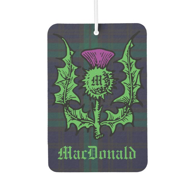 Scottish Thistle auf Dark Tartan Individuelle Name Autolufterfrischer (Vorderseite)