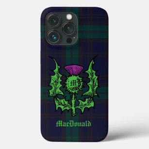 Scottish Thistle auf Dark Tartan Individuelle Name Case-Mate iPhone Hülle