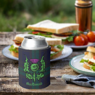 Scottish Thistle auf Dark Tartan Individuelle Name Dosenkühler