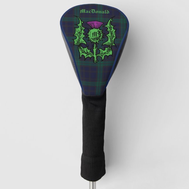 Scottish Thistle auf Dark Tartan Individuelle Name Golf Headcover (Vorderseite)