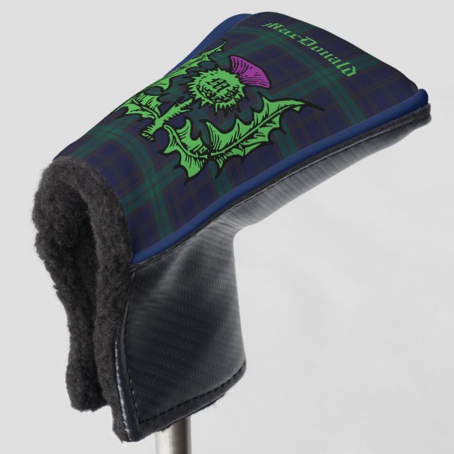 Scottish Thistle auf Dark Tartan Individuelle Name Golf Headcover (3/4 Vorderseite)