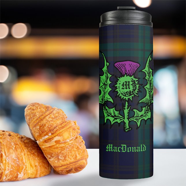 Scottish Thistle auf Dark Tartan Individuelle Name Thermosbecher (Von Creator hochgeladen)