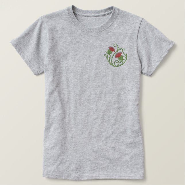 Scottish Thistle Besticktes T-Shirt (Design vorne)