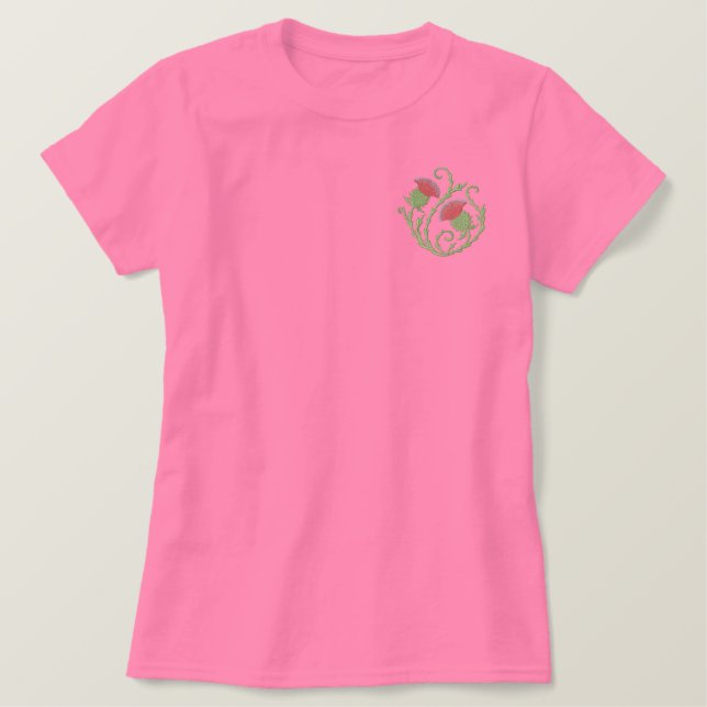 Scottish Thistle Besticktes T-Shirt (Design vorne)
