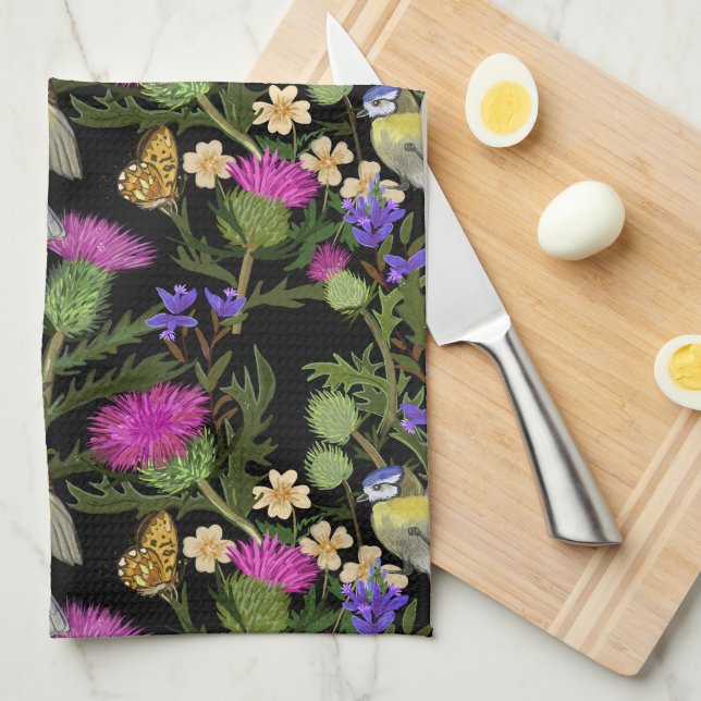 Scottish Thistle Cottagecore Pattern Geschirrtuch (Viertel Falte)