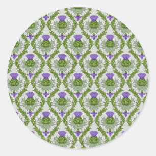 Scottish Thistle Damask Runder Aufkleber