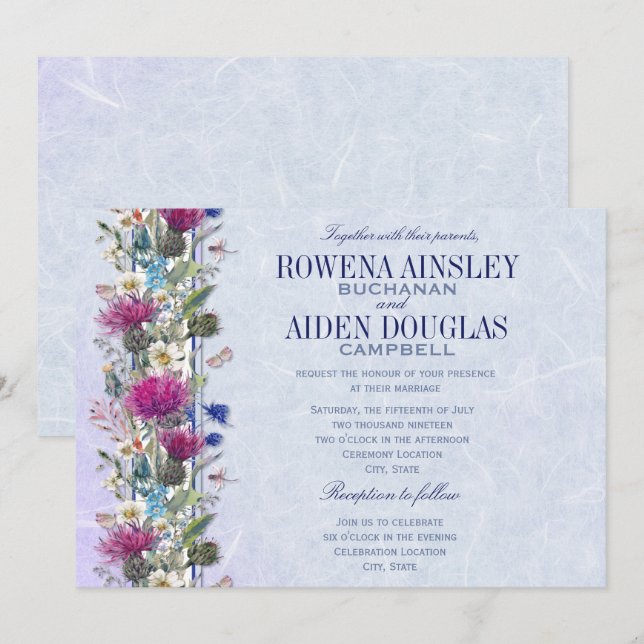 Scottish Thistle Floral Wedding Einladung (Vorne/Hinten)