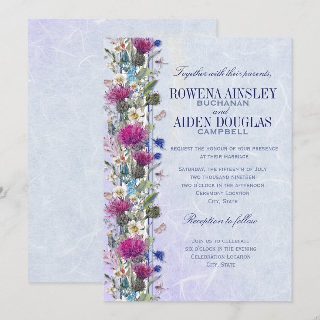 Scottish Thistle Floral Wedding Einladung (Vorne/Hinten)