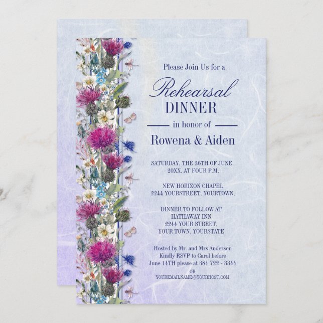 Scottish Thistle Floral Wedding Probe Dinner Einladung (Vorne/Hinten)