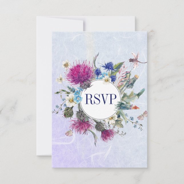 Scottish Thistle Floral Wedding RSVP (Vorderseite)