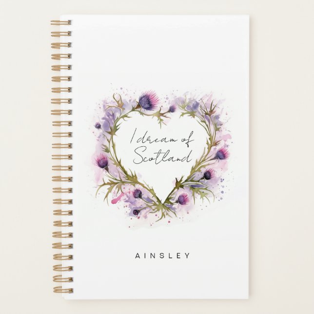 Scottish Thistle Heart Watercolor Planer (Vorderseite)